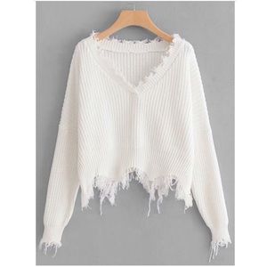 Frayed V-Neck Sweater (NWOT)